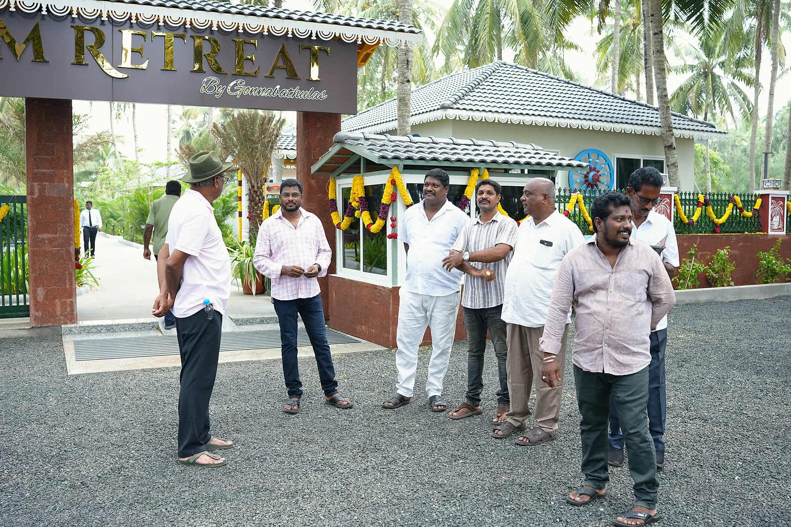 Guests arriving at the decorated entrance of The Palem Retreat for the grand launch
